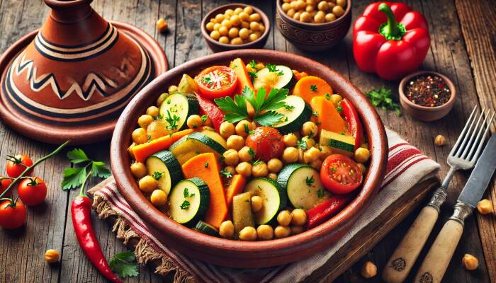Tajine mit Kichererbsen und Gemüse - Tajine mit Kichererbsen und Gemüse – Aromatisches marokkanisches Rezept