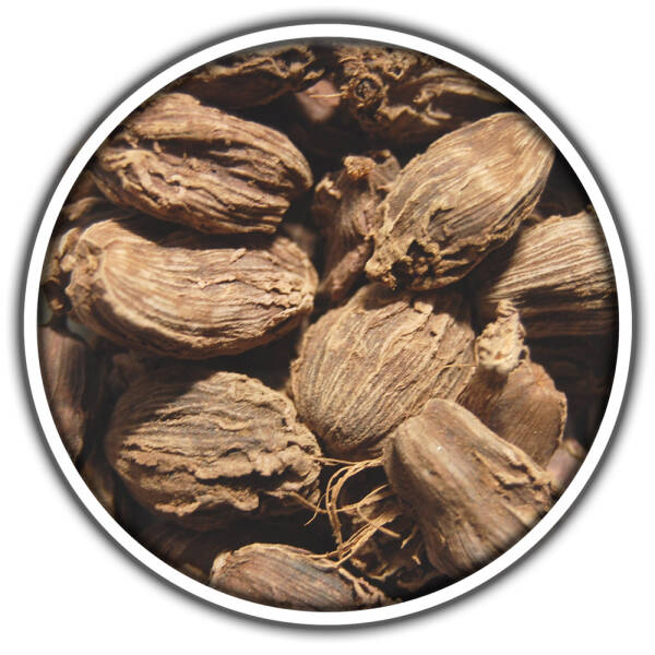 Schwarzer Kardamom – intensives, rauchiges Gewürz für aromatische Gerichte.