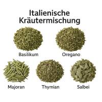 Nachfüllpackung italienische Kräuter in blickdichtem Beutel auf weißem Hintergrund