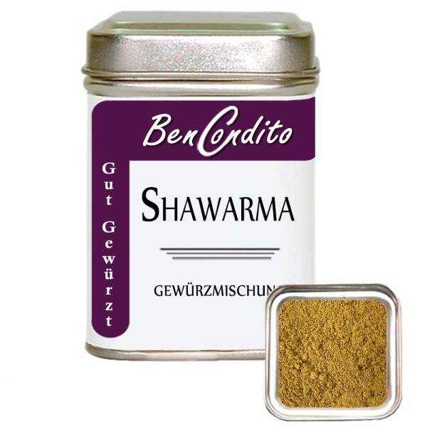 Shawarma Gewürz in einer dekorativen Dose mit Etikett