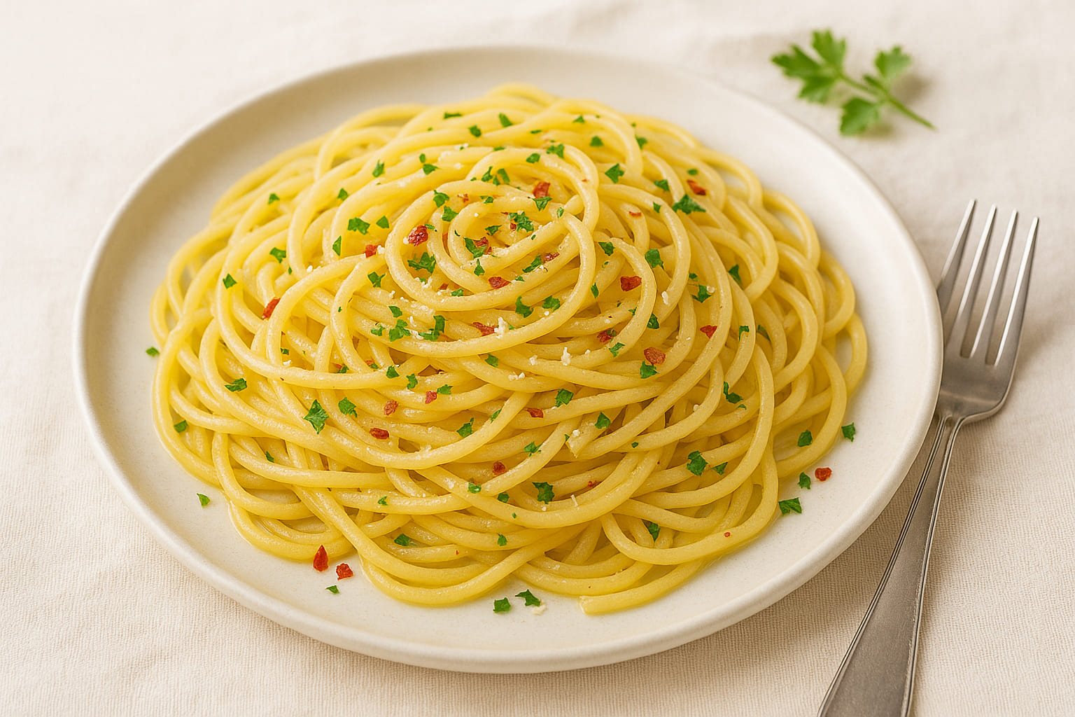 aglio-e-olio-pasta Spaghetti Aglio e Olio mit Chili und Knoblauch