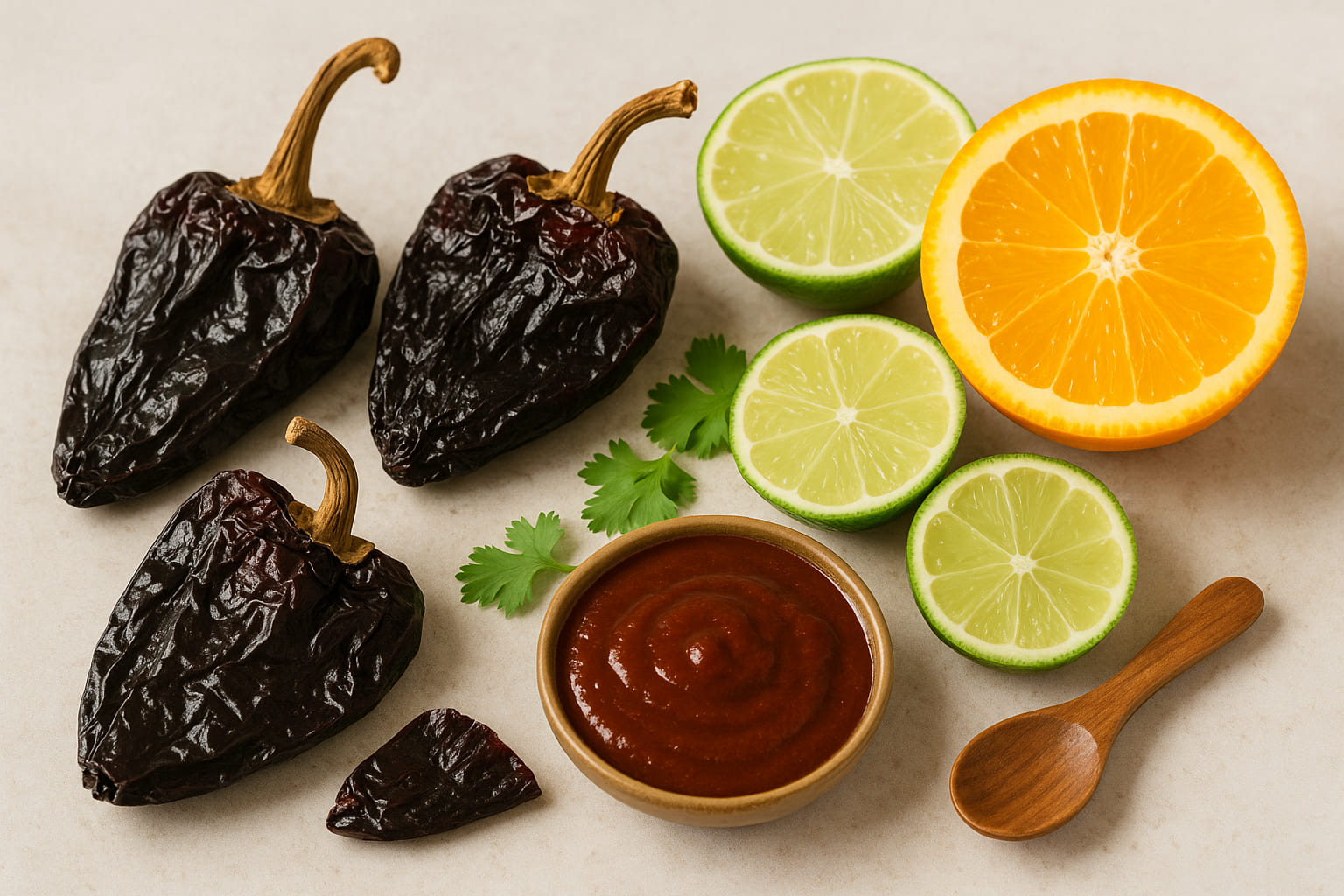 Ancho Chili mit frischen Zitrusfrüchten