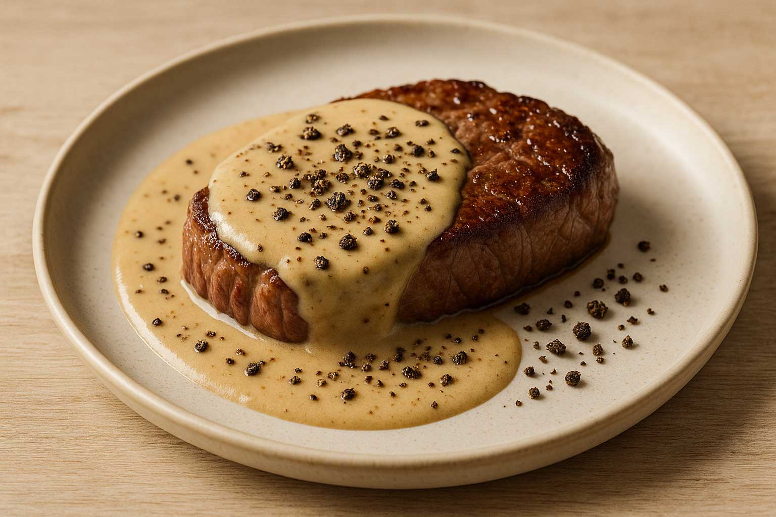 langer-pfeffer-rezept Pfefferrahm-Sauce mit Langem Pfeffer angerichtet zu Steak