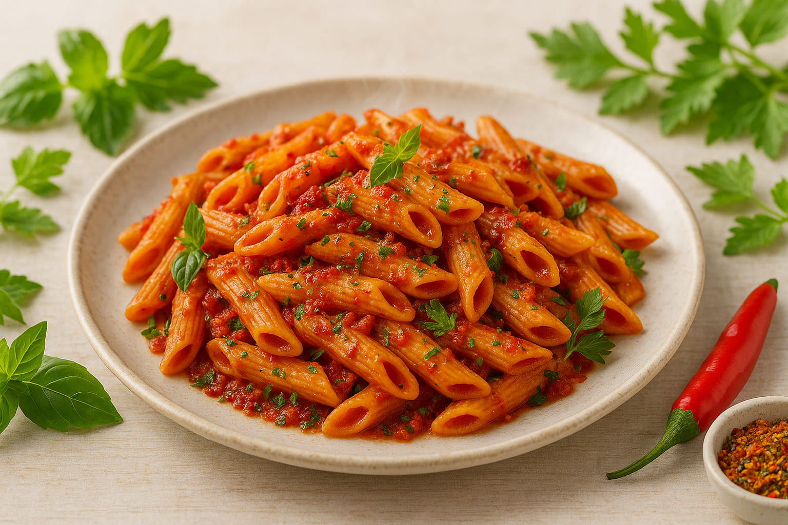 Pasta Arrabiata mit aromatischer Gewürzmischung