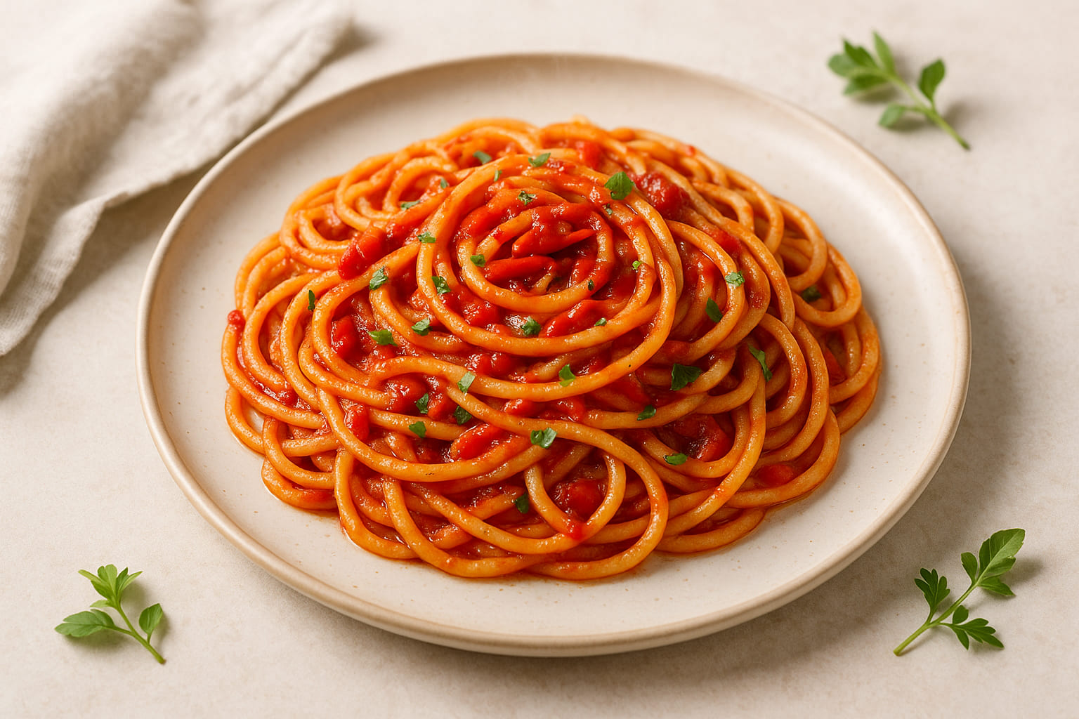 Pasta Arrabiata Rezept auf einem Teller angerichtet
