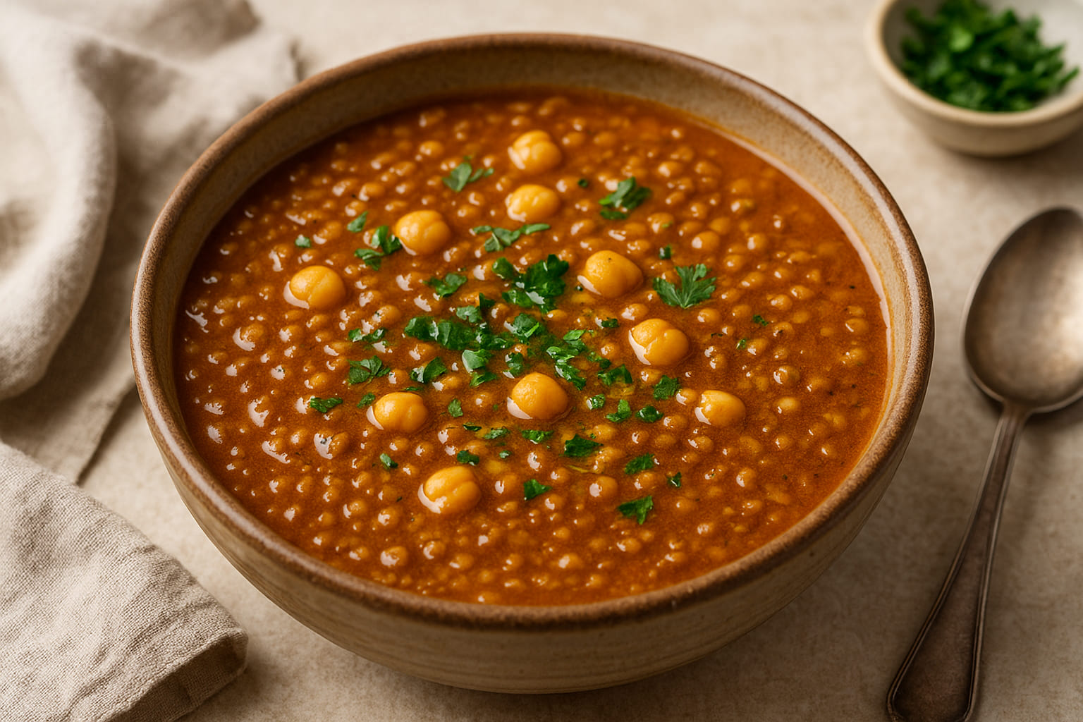 Linsensuppe mit Baharat verfeinert