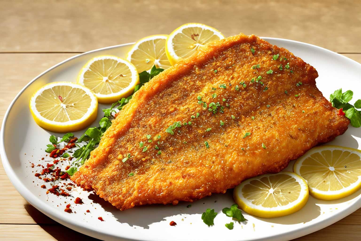 cajun-fisch Gebratener Fisch mit Cajun-Gewürz und Zitrone