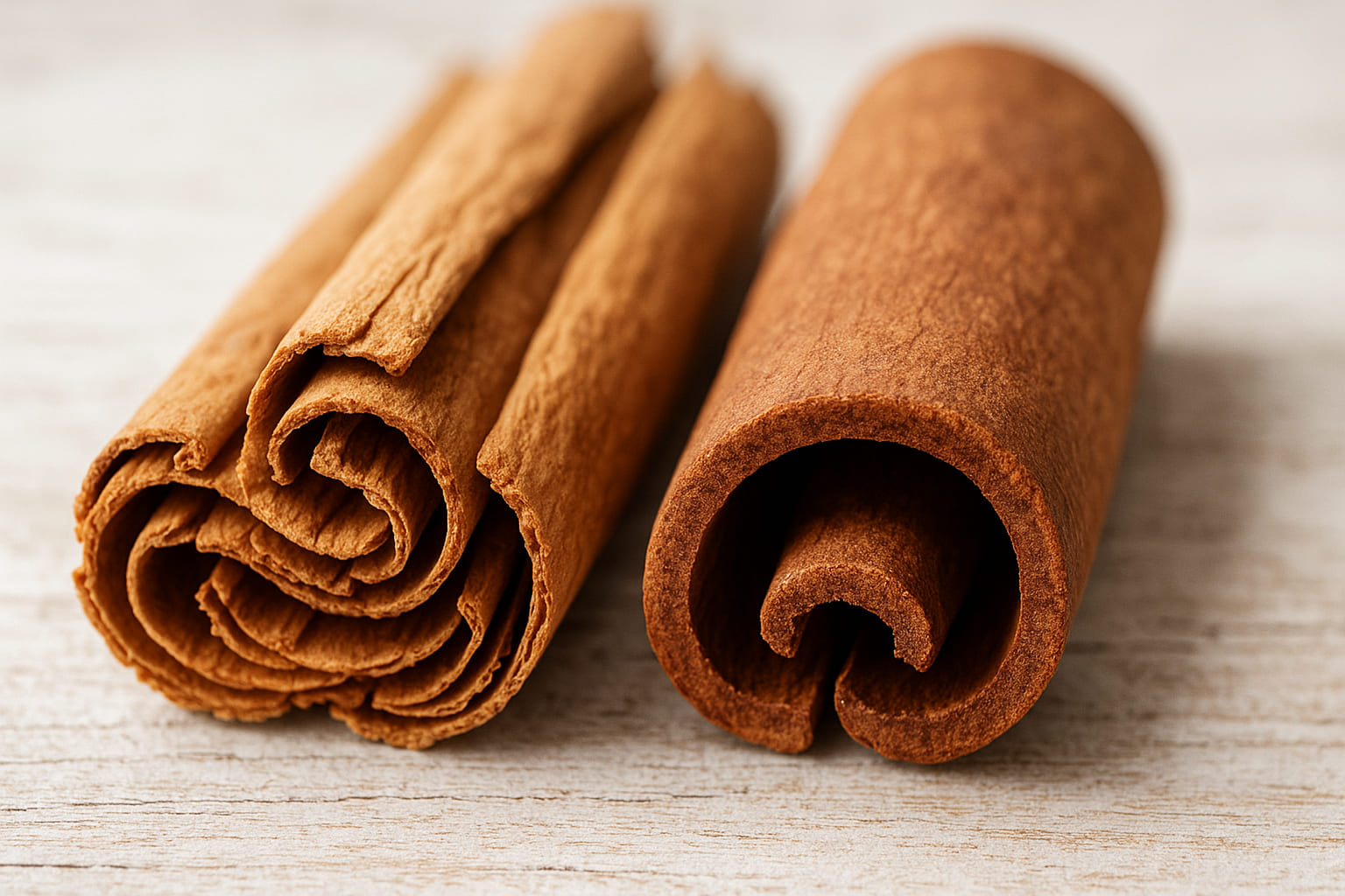 ceylon-erkennen Close-Up von Ceylon- und Cassia-Zimtstangen