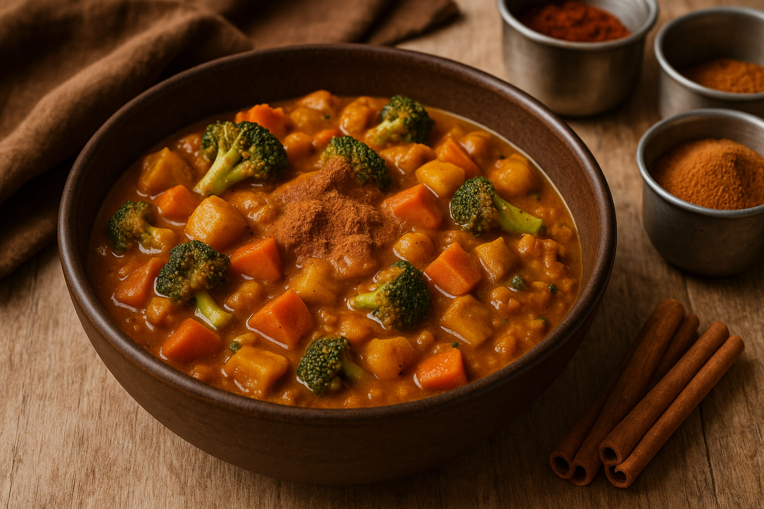 Currygericht mit Zimtpulver gewürzt