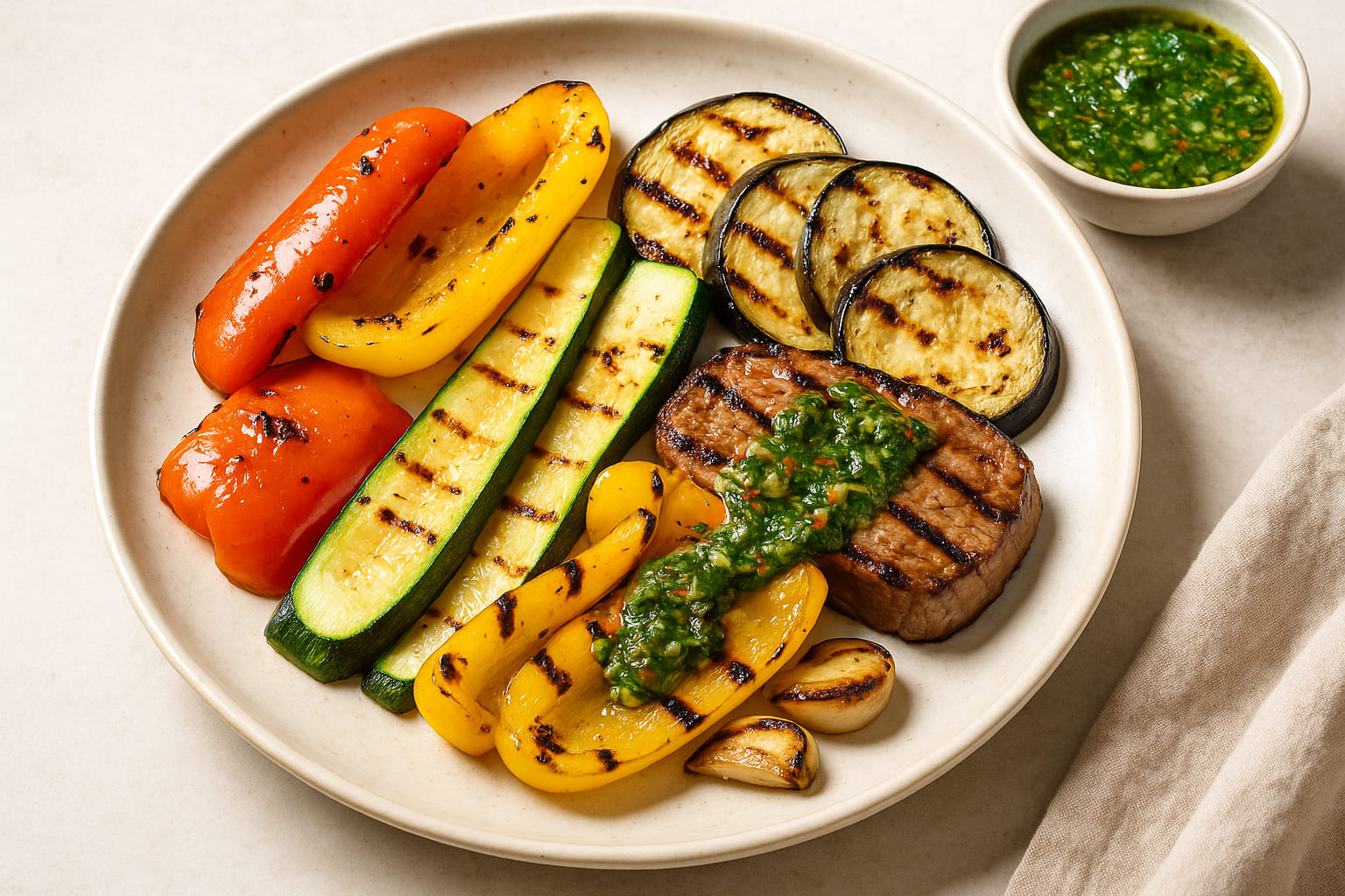 chimichurri-gemuese Gegrilltes Gemüse mit Chimichurri-Dip