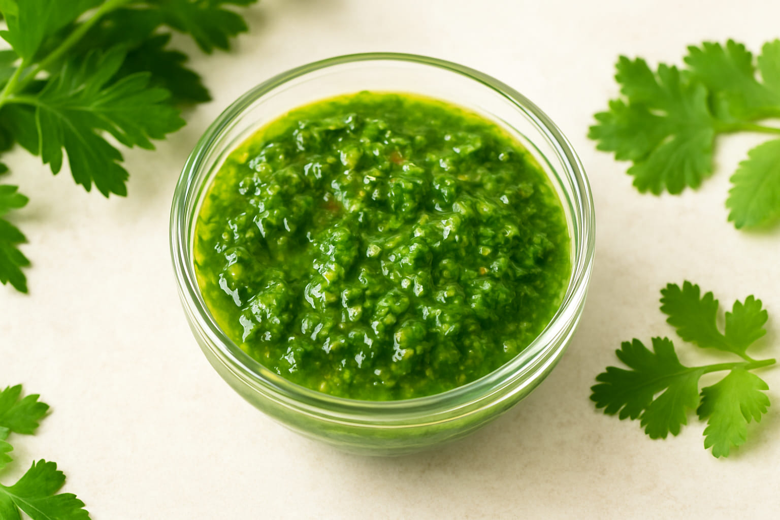 chimichurri-gruen Grüne Chimichurri-Variante mit frischen Kräutern