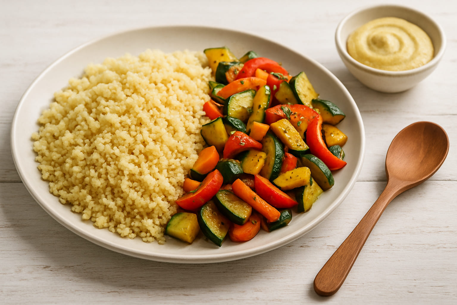 Fertiger Couscous serviert mit Gemüse