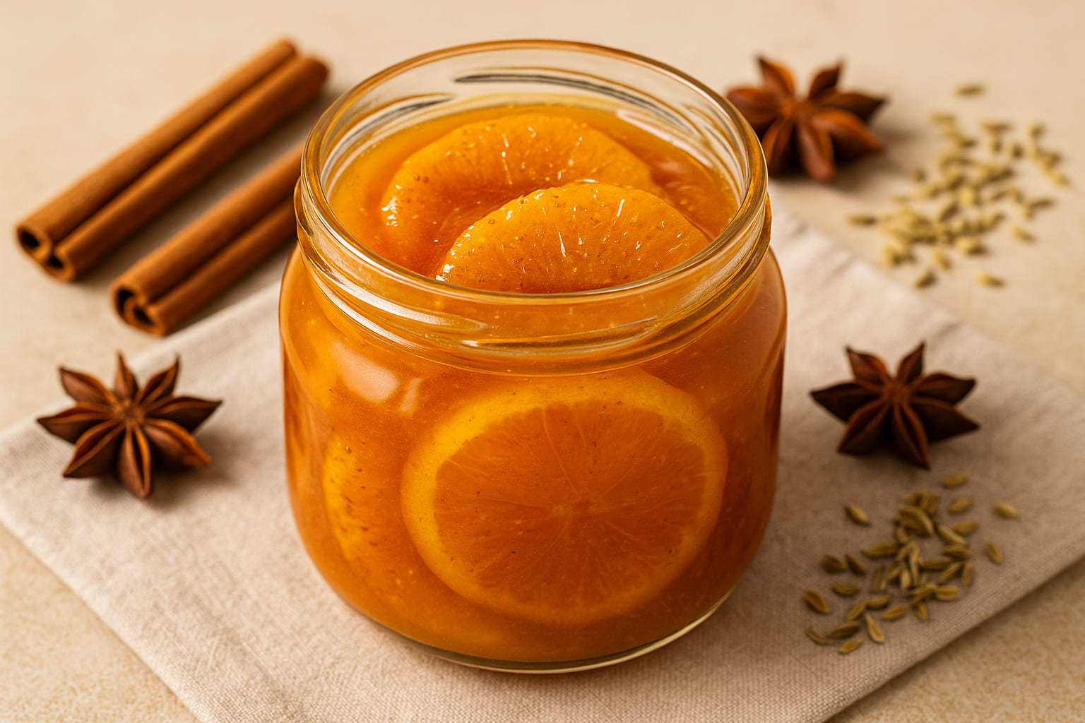 Orangenkompott mit chinesischem Fünf-Gewürze-Pulver
