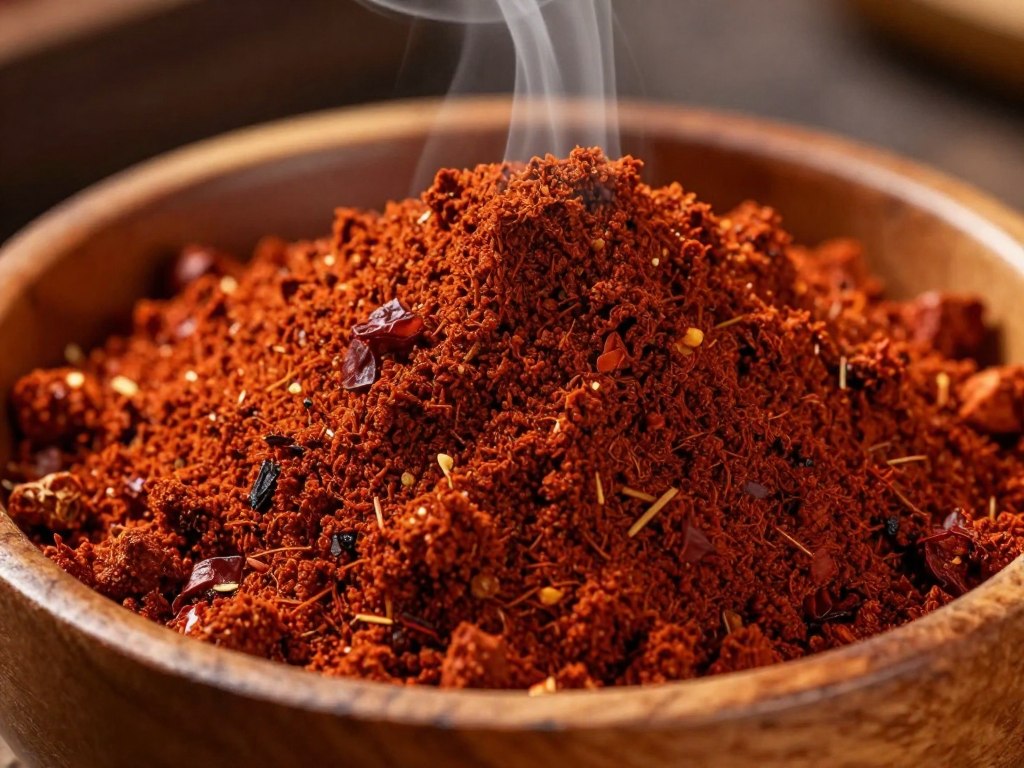 Geräuchertes Paprikapulver mit seiner charakteristischen dunkelroten Farbe