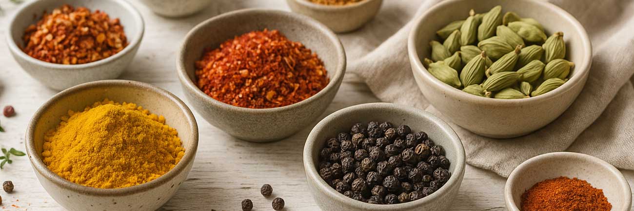 gewuerze-mischungen Bunte Gewürzmischungen in Schalen