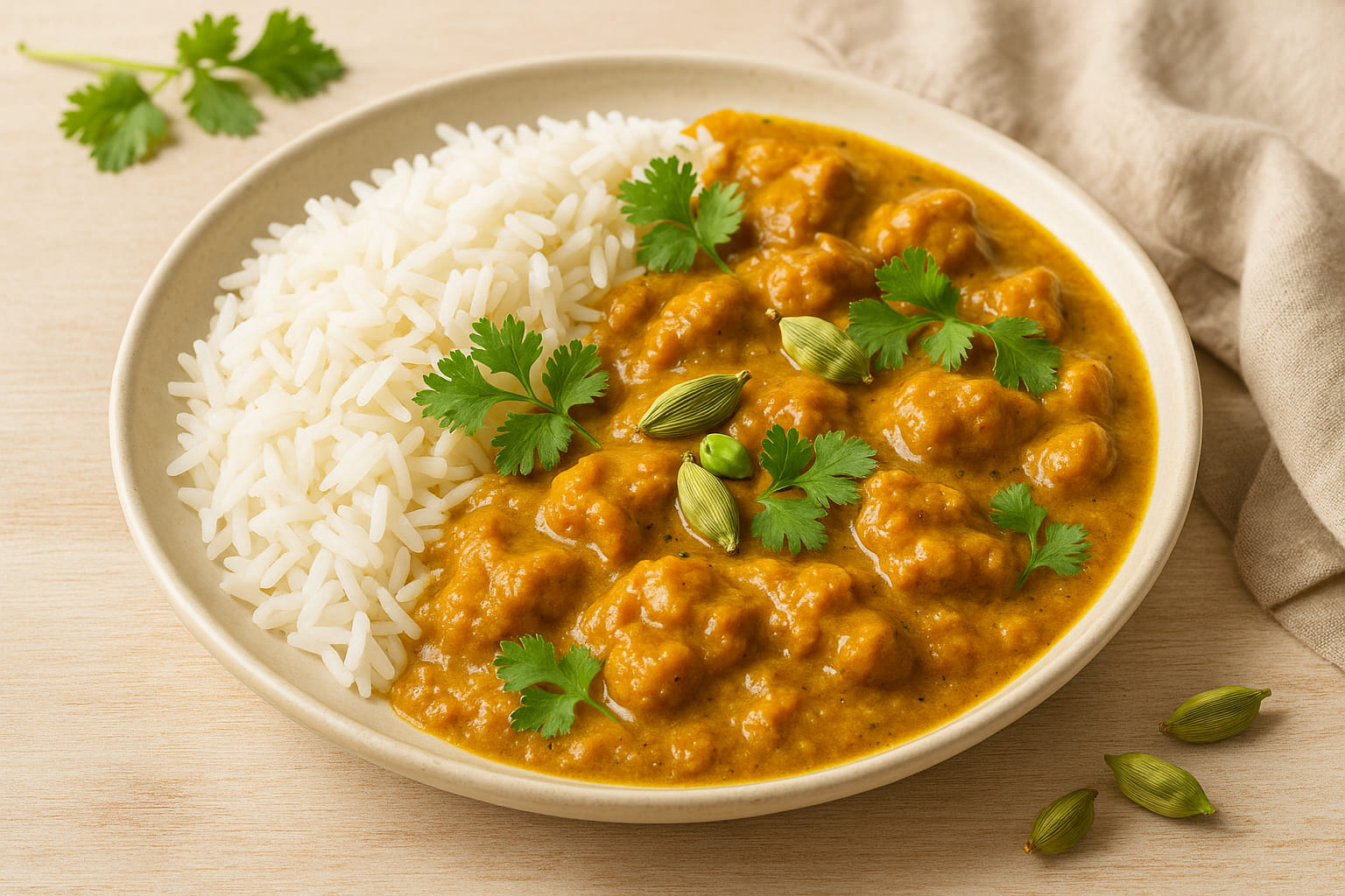 gruener-kardamom-herzhaft Indisches Curry mit grünem Kardamom und Reis