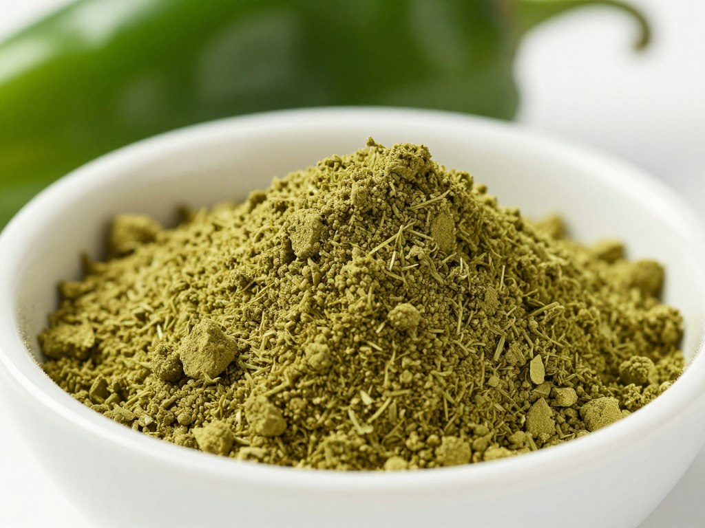 Grünes Paprikapulver mit seiner charakteristischen olivgrünen Farbe