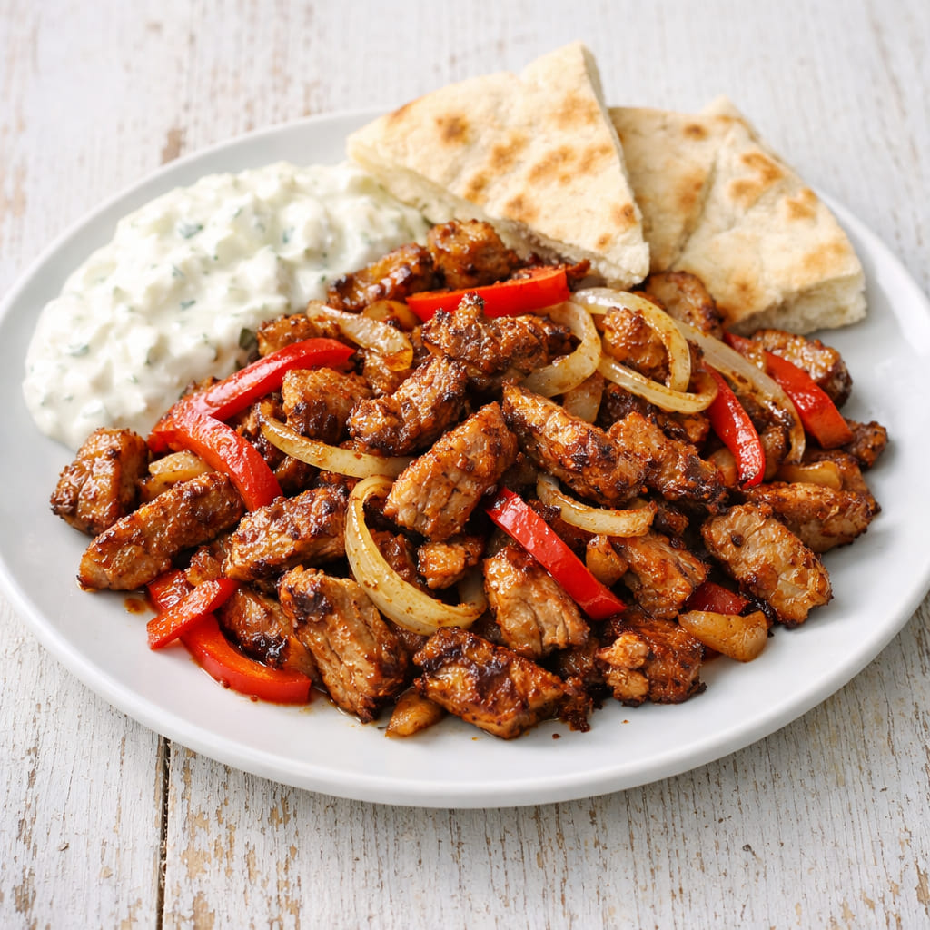 Gyros selbst gemacht mit Zwiebeln und Paprika