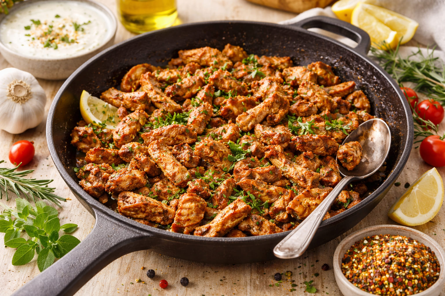 Gyros in der Pfanne mit Kräutern