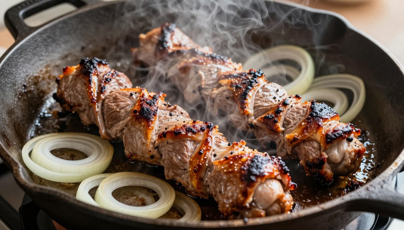 Zubereitung von Gyros in der Pfanne mit passenden Gewürzen