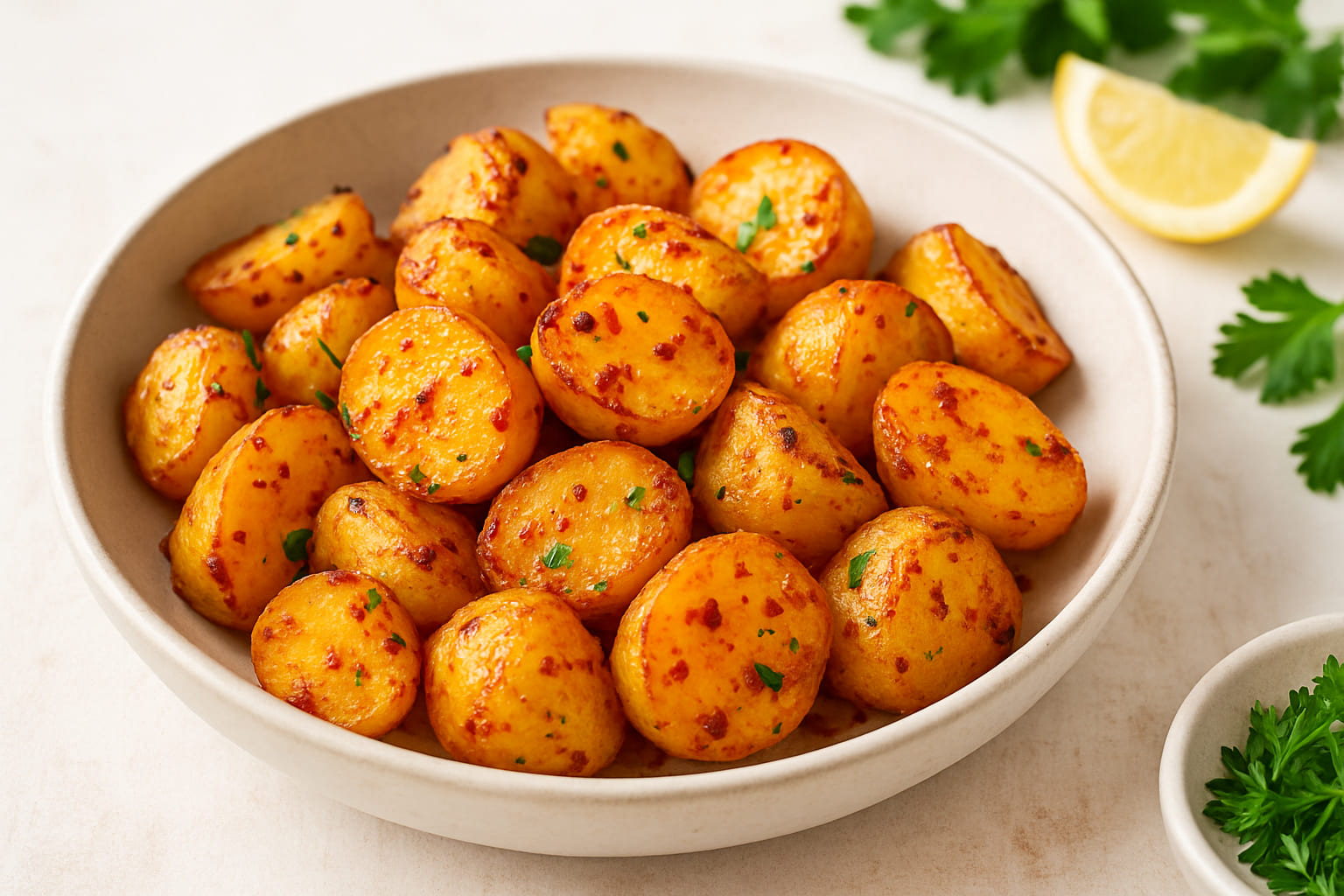 Knusprige Röstkartoffeln mit Harissa gewürzt