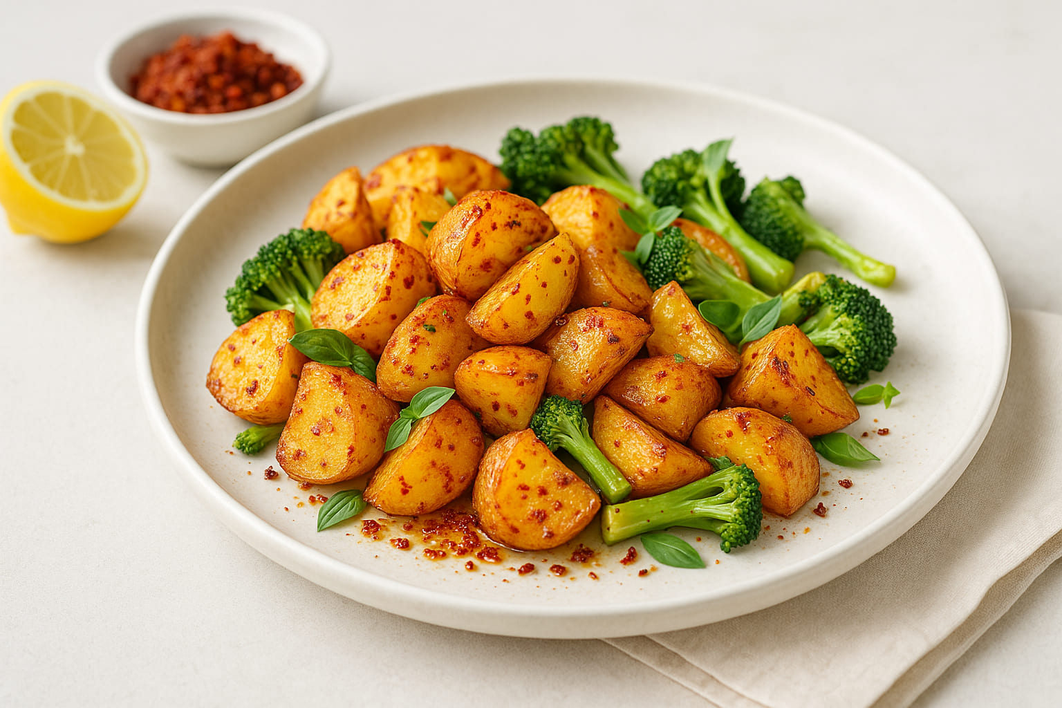 harissa-trend Moderne Küchenszene mit Harissa verfeinertem Gericht