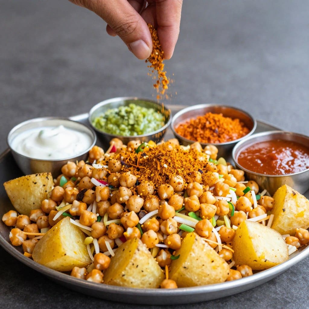 Chaat Masala Gewürzmischung auf einem indischen Street Food Gericht