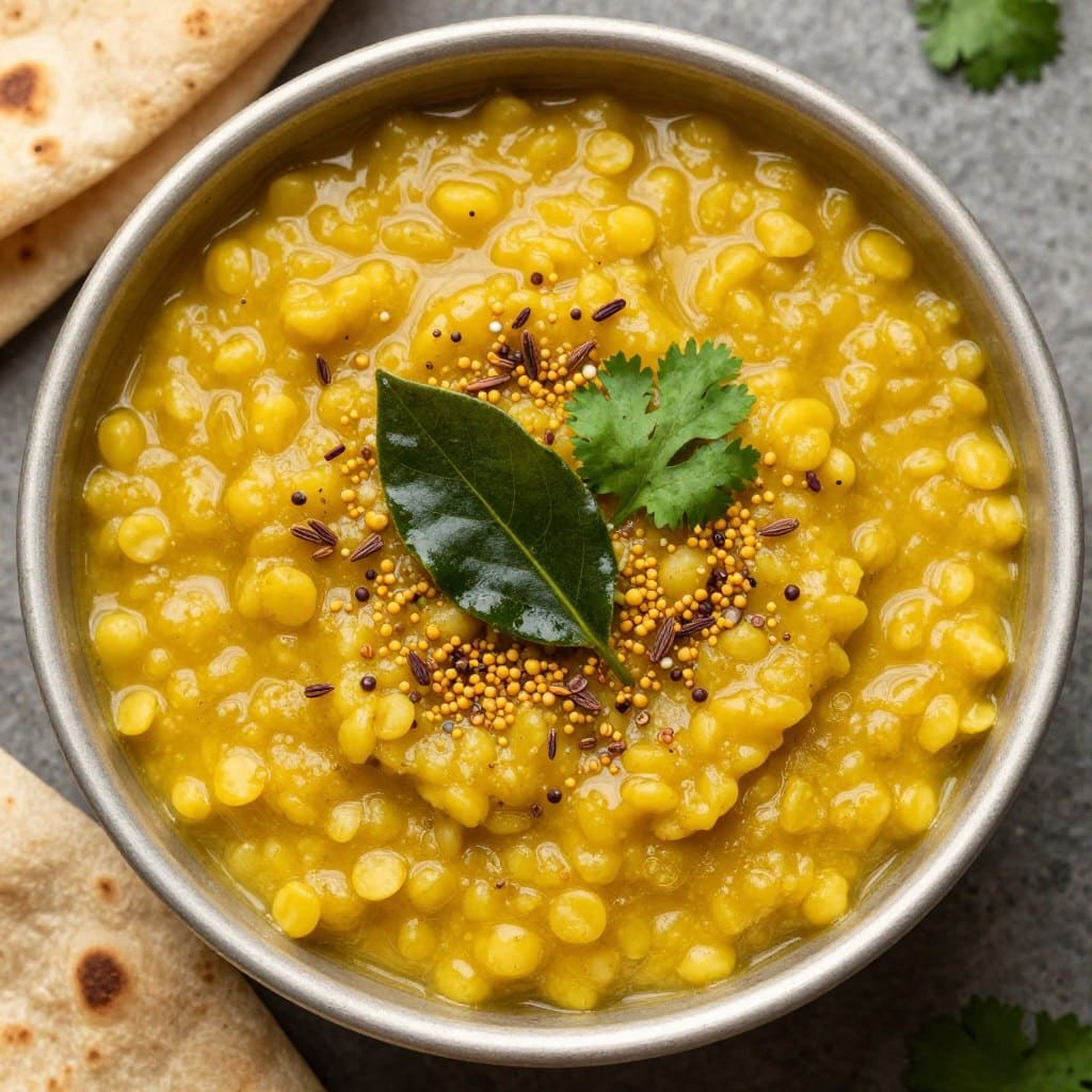 Einfaches Dal-Gericht mit Tadka und frischen Kräutern