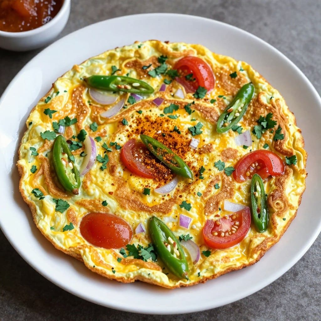 Indisches Omelette mit Zwiebeln, Tomaten und Gewürzen