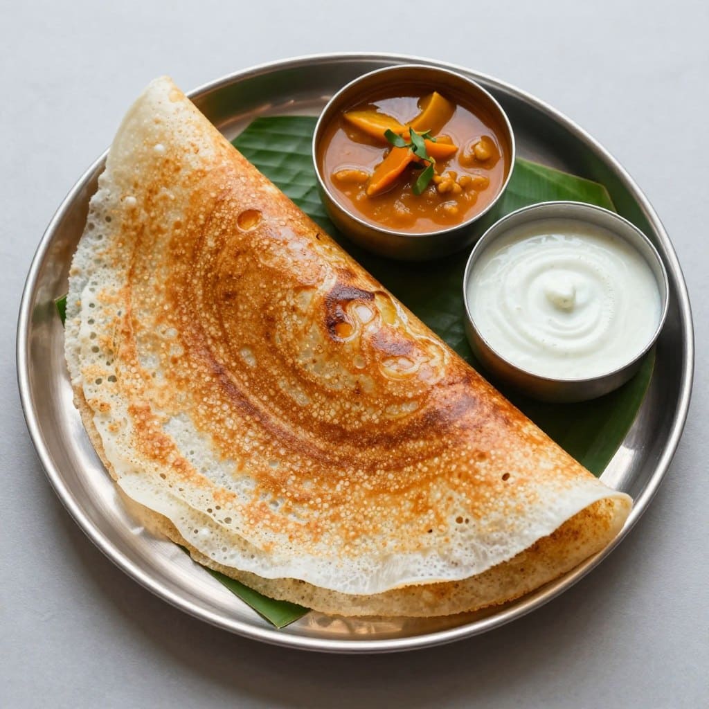 Südindisches Dosa mit Sambar und Kokoschutney