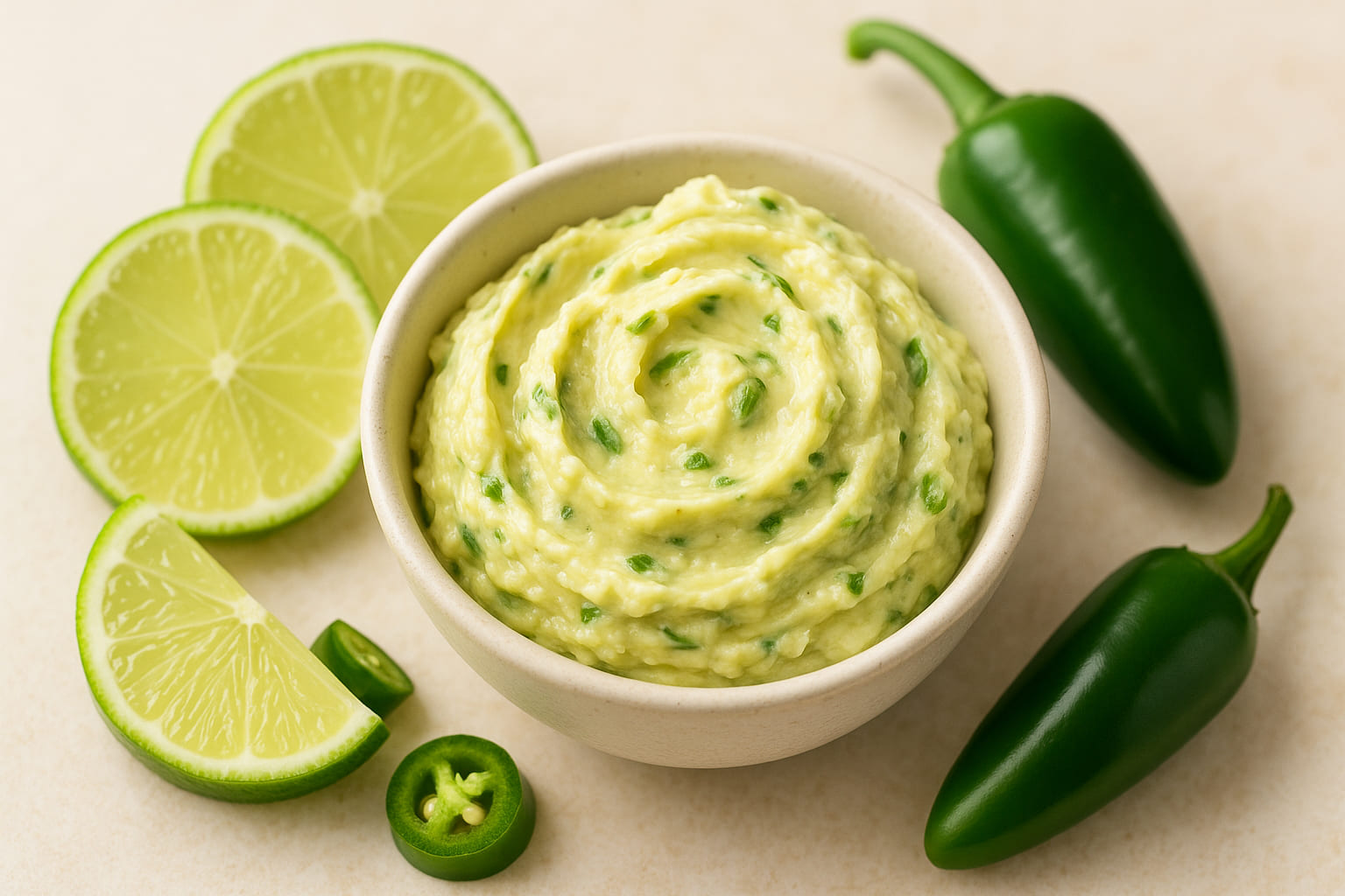 jalapeno-rezept Jalapeño-Limettenbutter in einer kleinen Schale