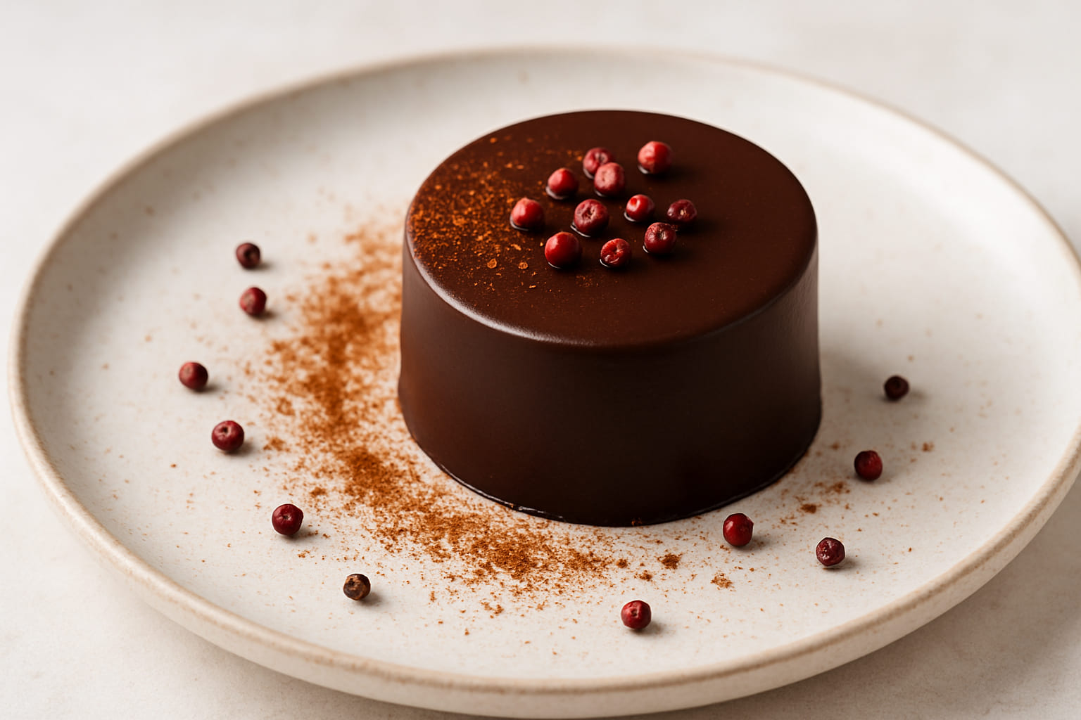 kampot-pfeffer-dessert Schokoladendessert mit rotem Kampot Pfeffer verfeinert