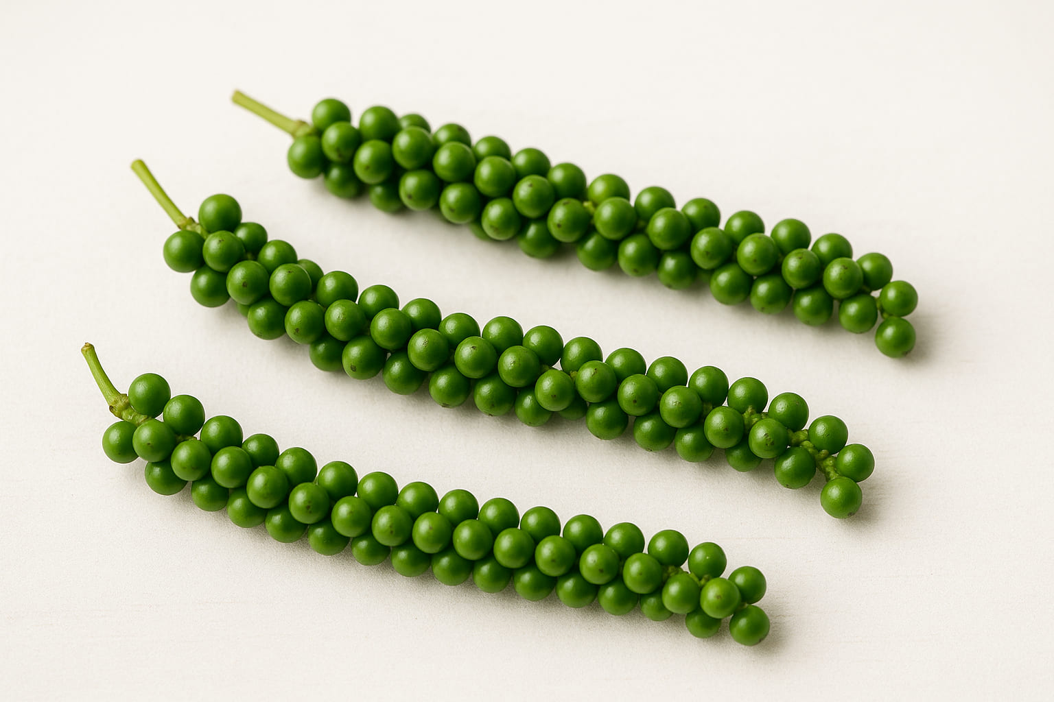 Frischer grüner Kampot Pfeffer an der Rispe