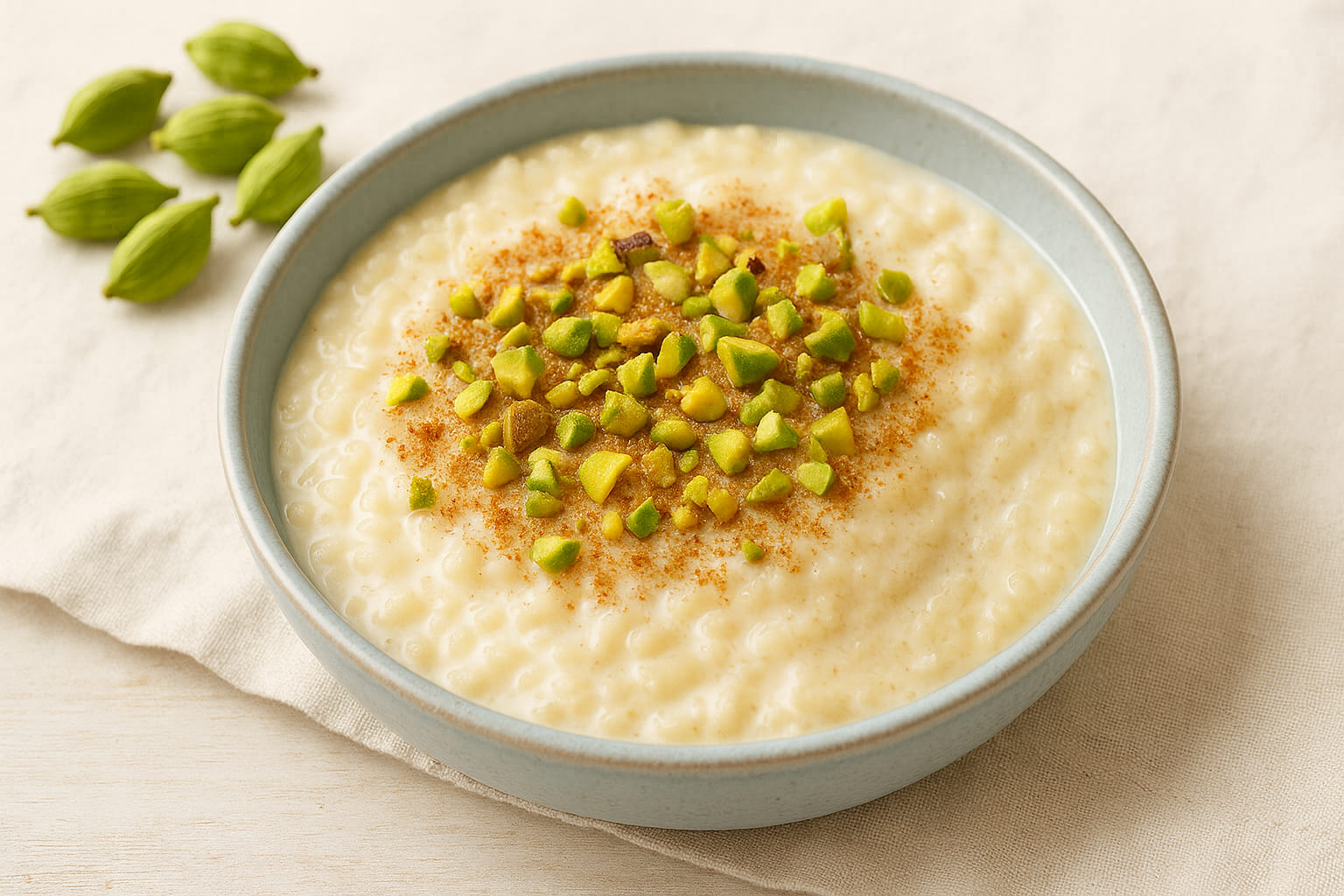 kardamom-dessert Milchreis mit grünem Kardamom und Pistazien