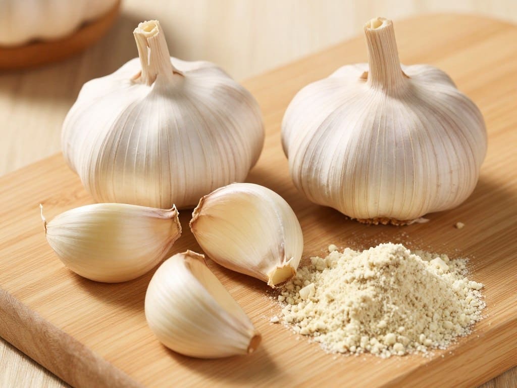 Frischer Knoblauch und Knoblauchpulver für Gulasch