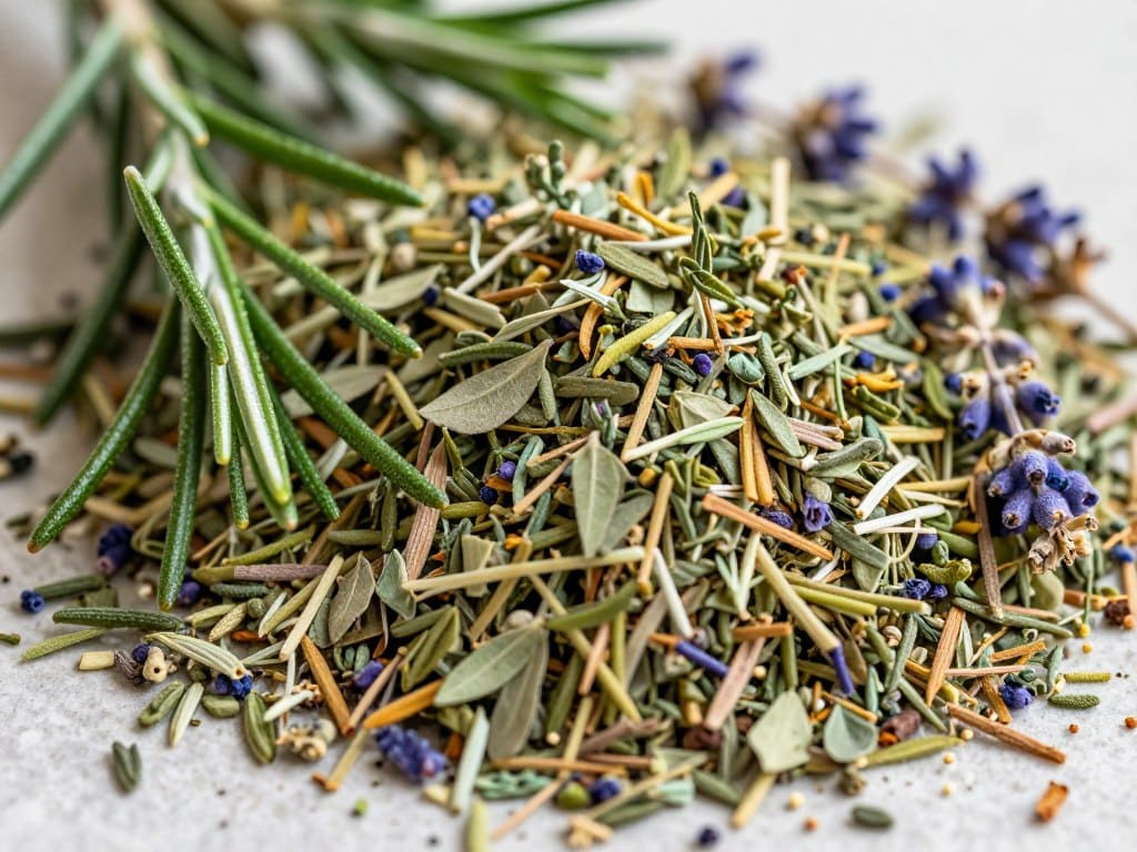 Kräuter der Provence mit Thymian, Rosmarin, Oregano und Lavendel