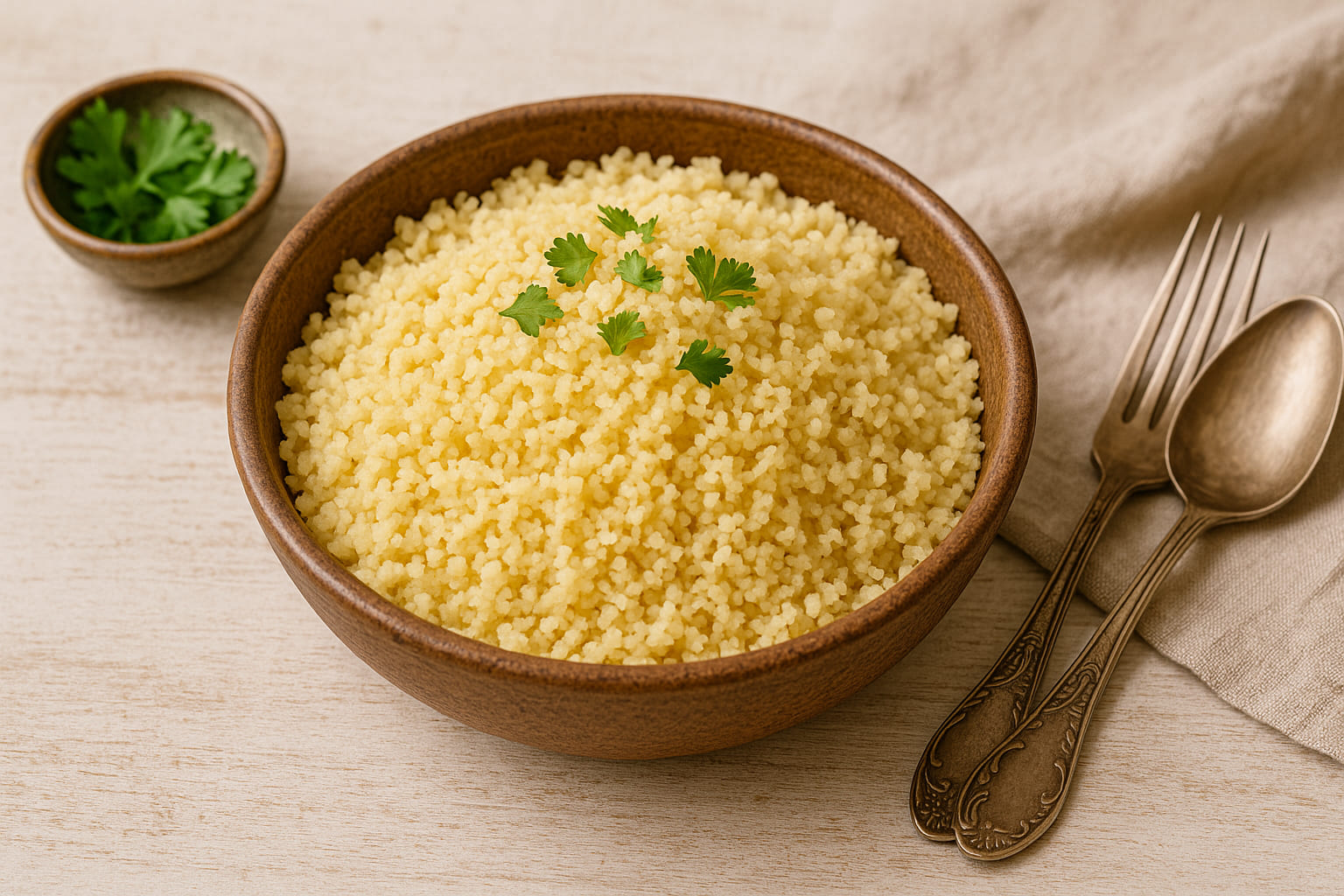 Traditioneller marokkanischer Kuskus als Beilage zur Tajine