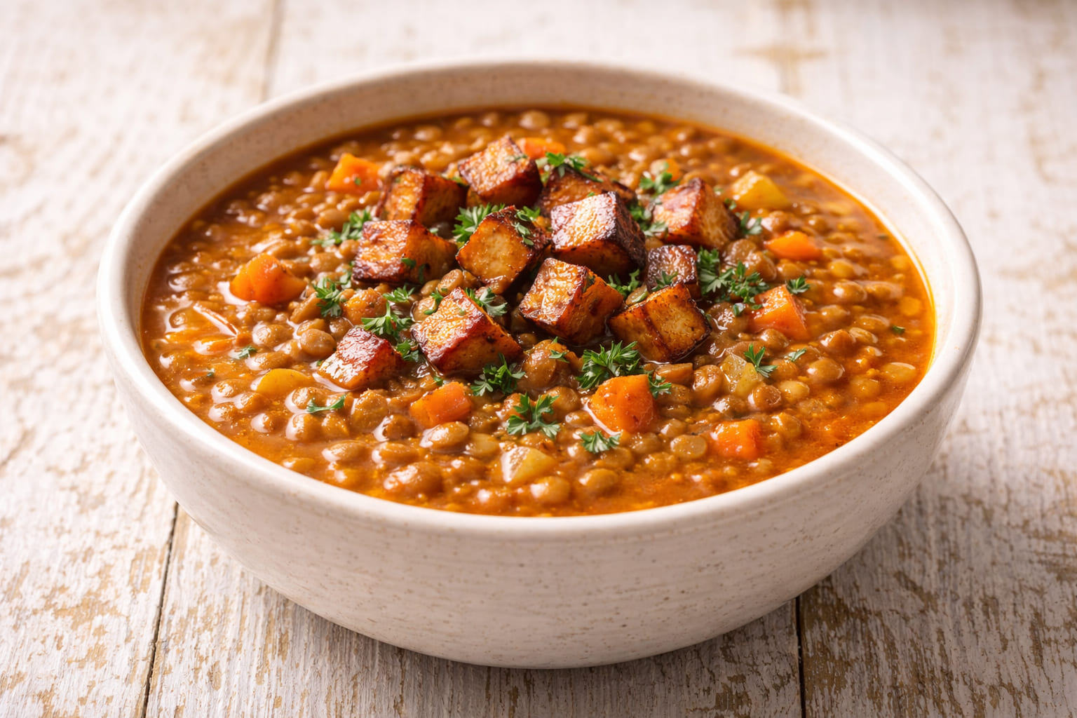 Linsensuppe mit Tofu