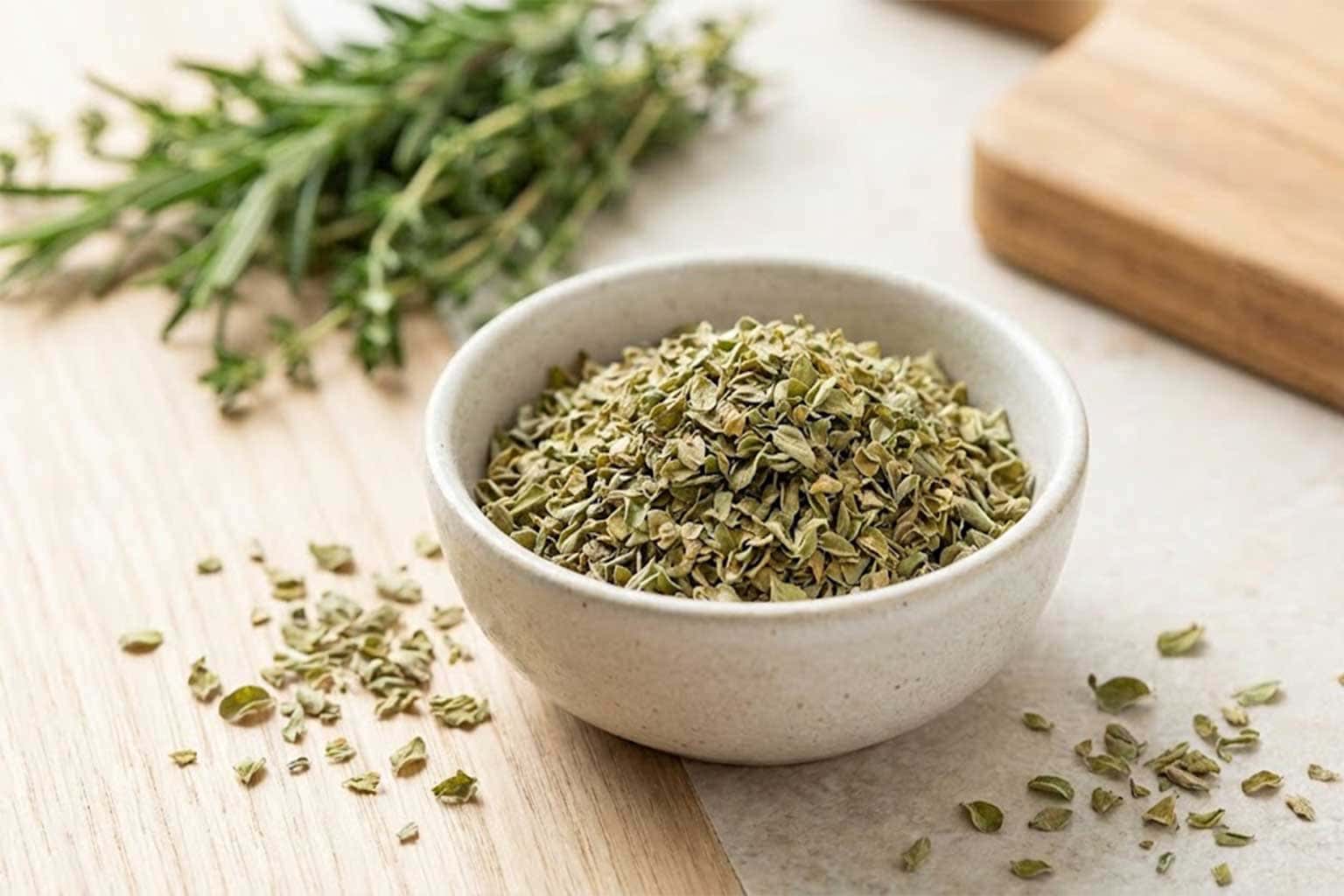 Getrockneter Majoran als feines Gewürz für Schweinsbraten