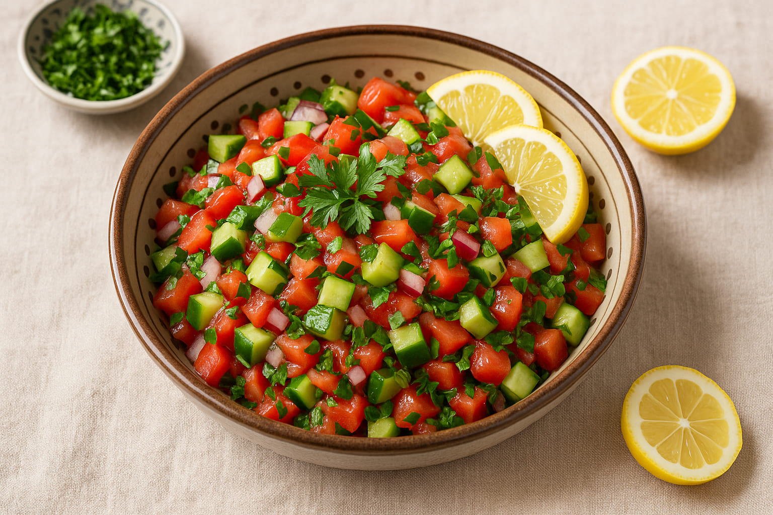 Frischer marokkanischer Salat mit Tomaten und Gurken