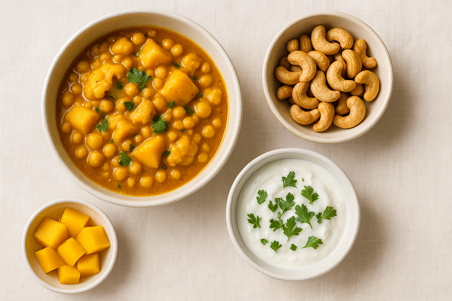 masala-kombinationen Masala-Gerichte mit Früchten, Nüssen und Joghurt kombiniert