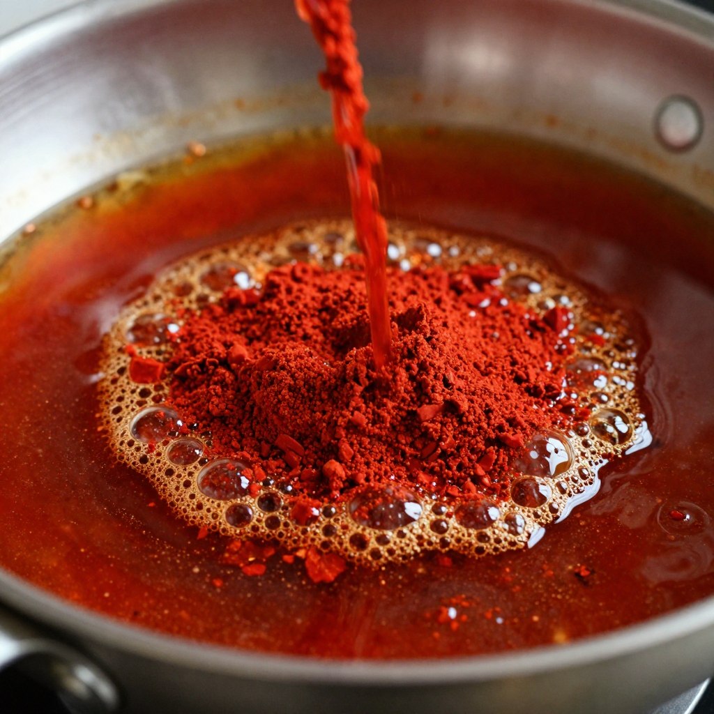 Paprikapulver wird in Öl angeschwitzt