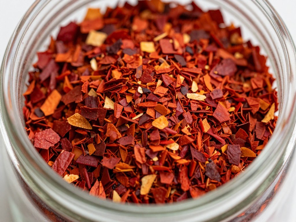 Rote Paprikaflocken mit gröberer Textur