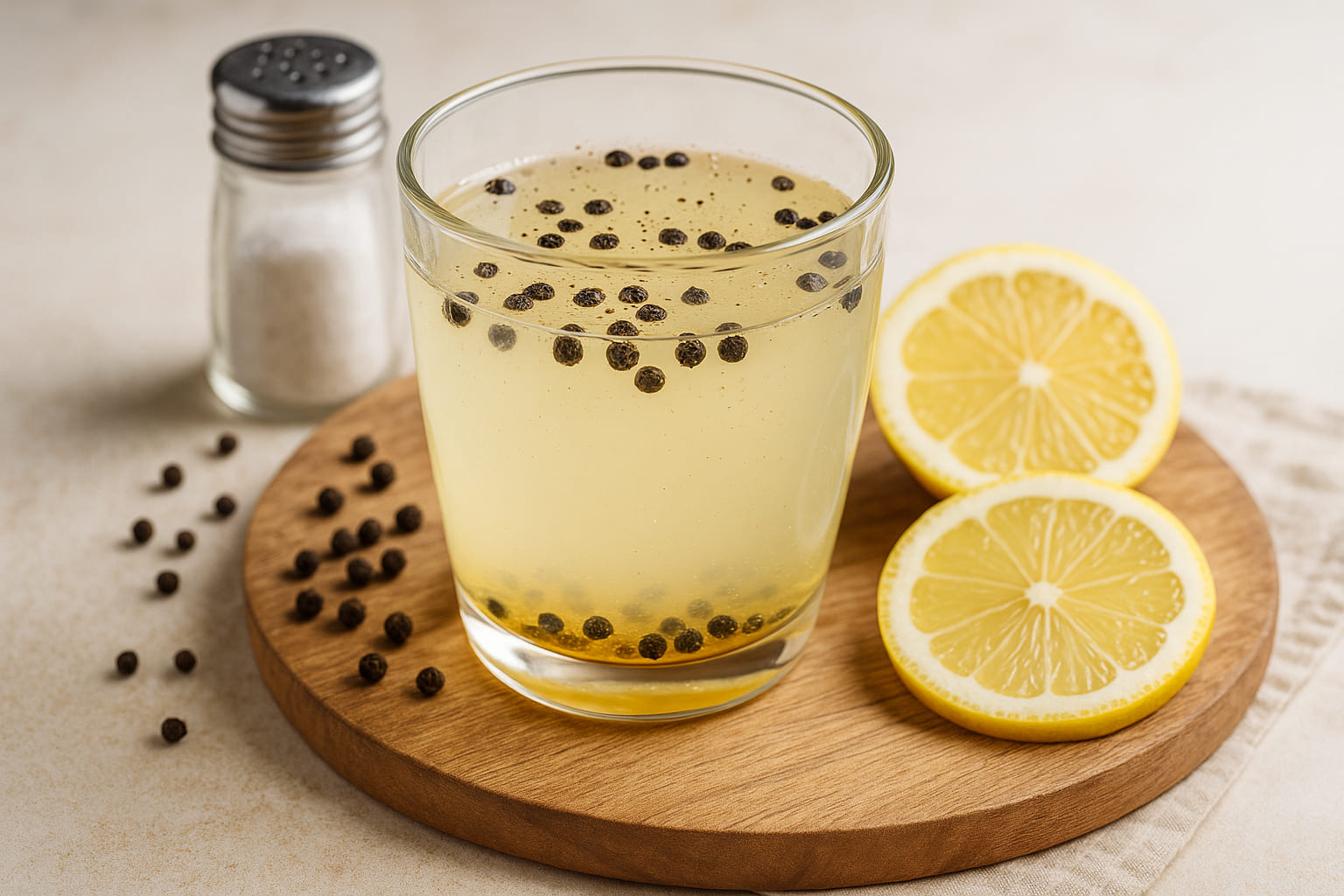 pfeffer-zitronen-elixier Pfeffer-Zitronen-Getränk in einem Glas mit Honig