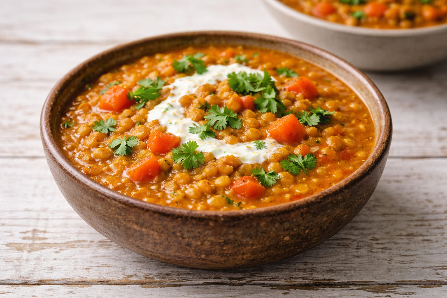 Servierter Ras el Hanout Eintopf mit frischem Koriander