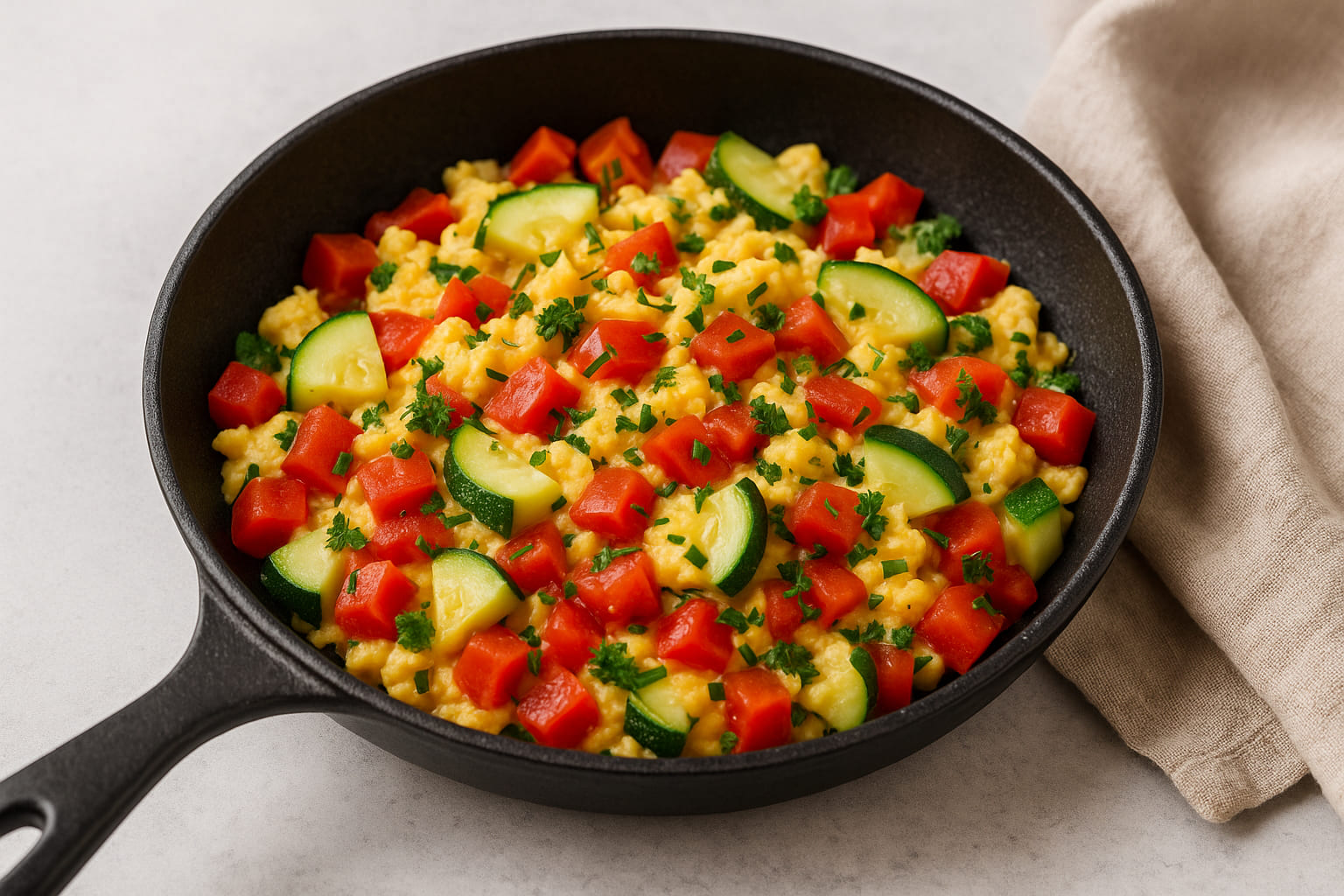 ruehrei-mit-gemuese Buntes Rührei mit Paprika, Zucchini und Tomaten