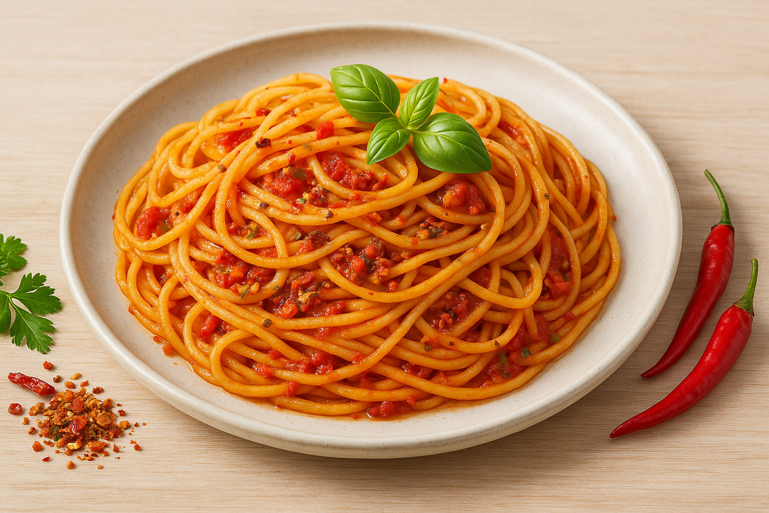 Spaghetti Arrabiata mit feuriger Gewürzmischung und Chili
