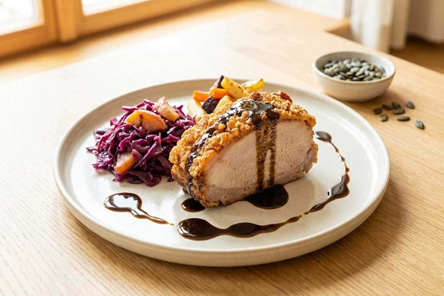 Steirischer Schweinsbraten mit Kürbiskernöl und regionalen Gewürzen