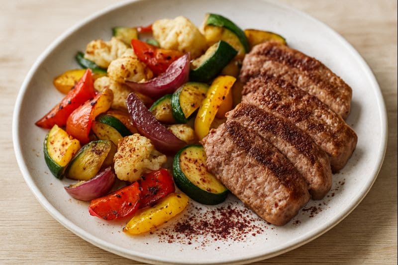 Gegrilltes Gemüse und Fleisch mit Sumach gewürzt