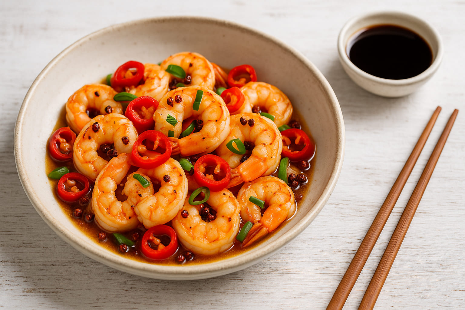 Gebratene Garnelen mit Szechuan Pfeffer